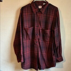 Levi's Men's Burgundy and Black Plaid Shirt